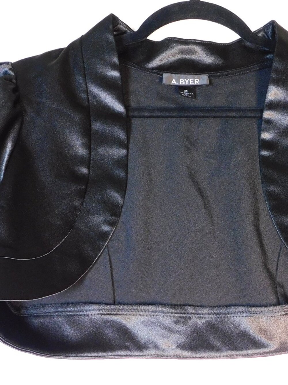A.  Byer Women's M  Black Silky Cropped Open Shrug with Cap Sleeves New With Tag